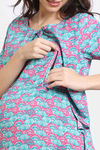 Coucou Maternity Woven Full Length Nightdress With Front Zipper And Discreet Feeding - Pacific Blue — thumbnail 6